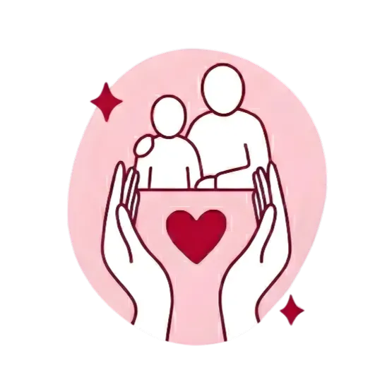 Icône illustrative de mains protectrices tenant une famille.